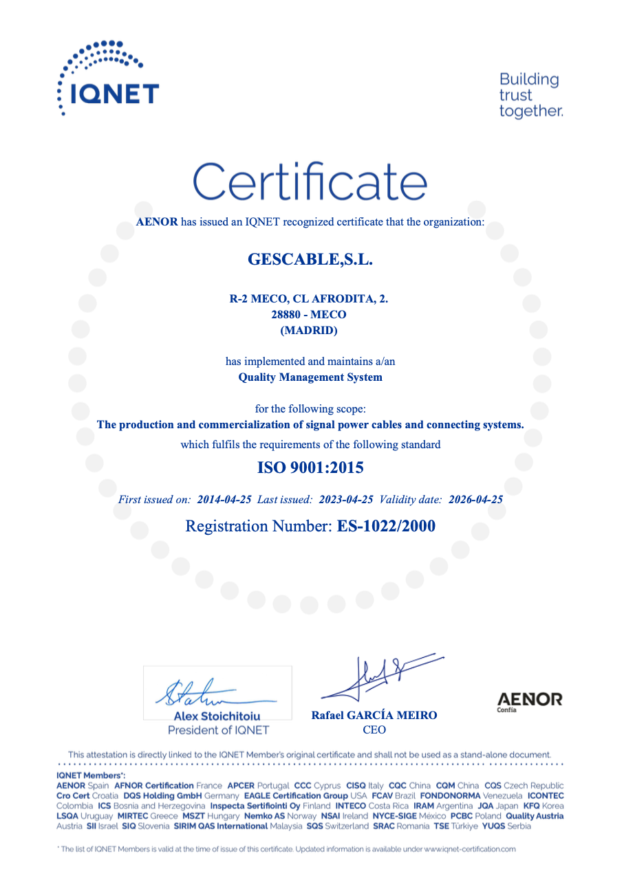 Certificado de Calidad IQNET