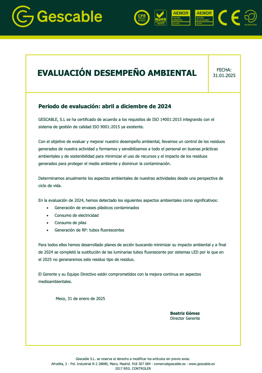 Evaluación del desempeño medioambiental
