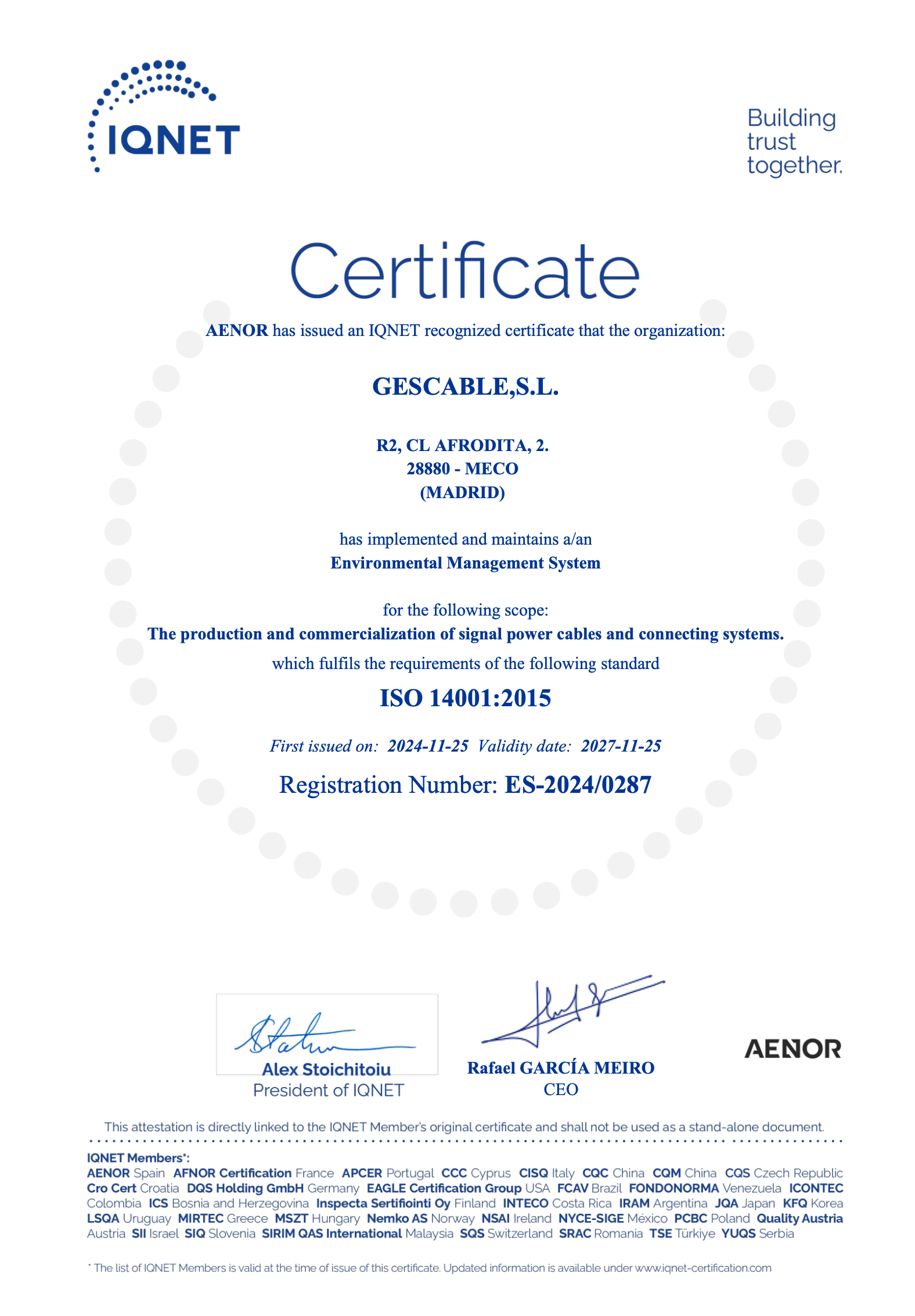 Certificado de Sistema de Gestión Ambiental