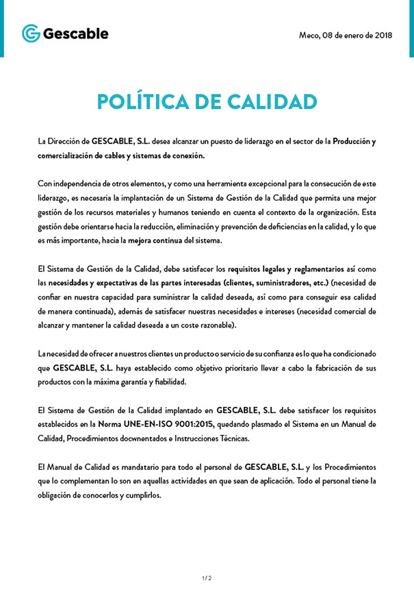 Política de Calidad y Medio Ambiente