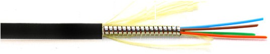Fibra óptica armadura metálica 4 hilos monomodo G657A2 ajustada monotubo armadura espiral LSZH-FR-UV Negra